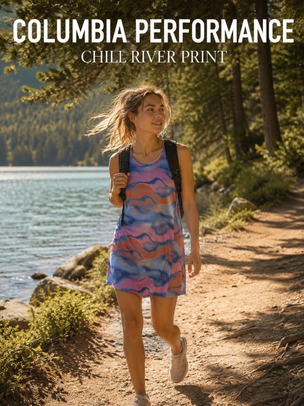 Columbia Chill River Printed Active Tank Dress Womens Large Blue Pink Abstract